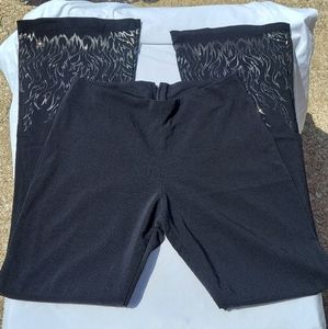 AMAZING Vtg 90s Charlotte Russe Black Flared Leg Hot Pants w/ Gold Flames 🔥🔥